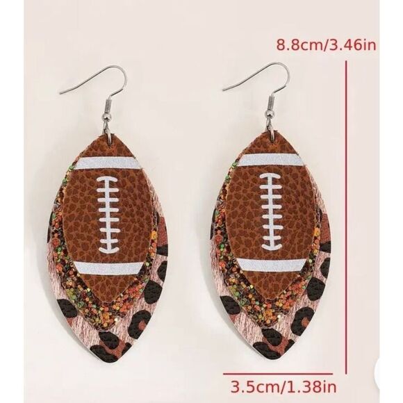 NWT 3 Layered Leather Glitter Leopard Football Print Dangle Earrings - Picture 4 of 6
